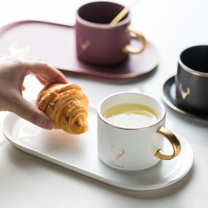 2020-retro-หรูหราขอบทองเซรามิคถ้วยกาแฟและจานรองช้อนชุดของขวัญกล่องชานมถั่วเหลืองอาหารเช้าแก้วจานขนม