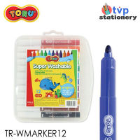 Toru ปากกาเคมี มาร์คเกอร์ 12 สี เหมาะสำหรับเด็ก รุ่น Super Washable รหัส TR-WMARKER12