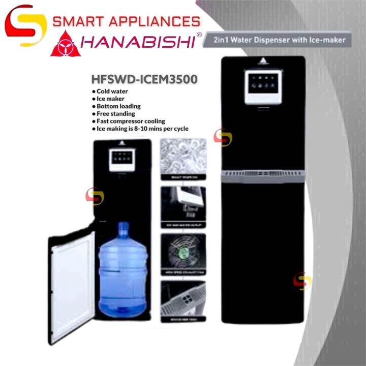 Hanabishi 2 in 1 Water Dispenser with IceMaker HFSWDICEM3500 Black NO