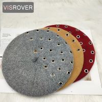 VISROVER hollow woman wool beret female knit wool cap spring autumn winter hat solid color top quality Women Boina wholesales