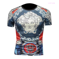 Sace Summer Ver New HOT Ice Silk Round Neck Short-sleeved T-shirt Fashion Trend Medusa Slim Printed Bottoming Shirt Mens Trend Size：S-5XL