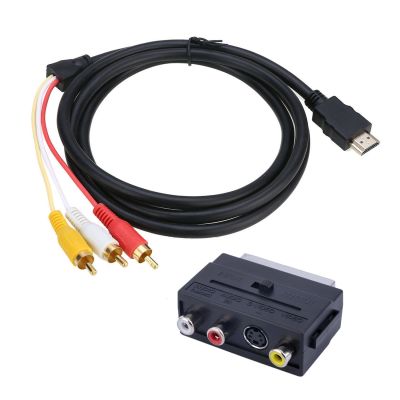 HDMI-Kompatibel dengan 3 Rca Scart Kabel Adaptor Dua Dalam Satu 1.5M HDMI-Kompatibel dengan Laki-laki S-video Ke 3 Rca Av Kabel Audio 3 Rca Phono