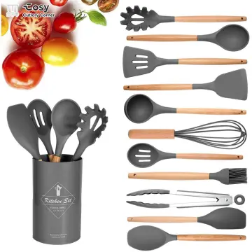 19pcs/set Silicone Cooking Utensil Set, Minimalist Wooden Handle Kitchen  Gadget Tool Set For Kitchen