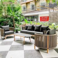 Exclusive customization Outdoor sofa rattan courtyard waterproof sunscreen leisure open-air outdoor villa garden model room rattan chair combination