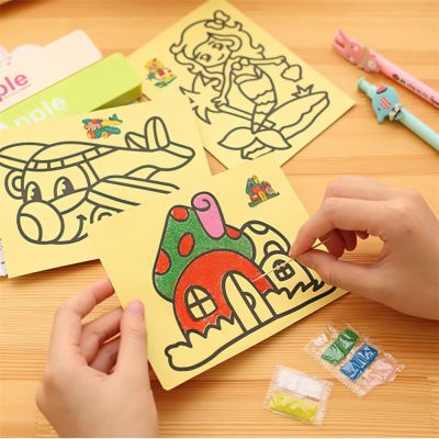 4/8Sets Children Drawing Sand Painting Pictures Kid DIY Crafts Education Toy for Boys Girls Schedule Sticker Cartoon Pattern