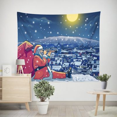 Christmas Tapestry Santa Claus Snowman New Year Background Wall Hanging Decoration Fireplace Stockings Gifts Hanging Cloth