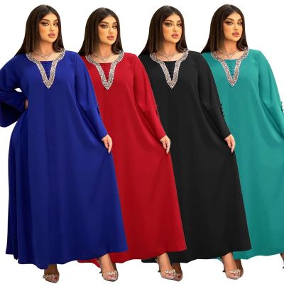 Hot Selling Middle East Clothing Handmade Rhinestone Large Size Dress for Muslim Women Abaya Islamic Robe