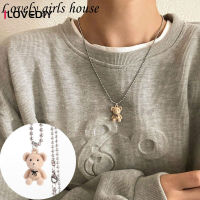 ILOVEDIY ต่างหูจี้สร้อยคอรูปหมีสไตล์เกาหลี,เซ็ตต่างหูน่ารักสร้อยคอแบบเรียบหรูสำหรับผู้หญิง