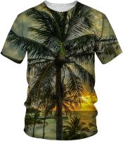 N/A Mens 3D Printed T Shirts Summer Palm Tree Pattern Short Sleeve Casual Printing Vacation Tops (Color : A, Size : M Code)