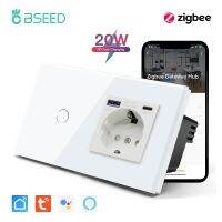 (SQIU)BSEED Zigbee สวิทช์ติดผนัง,1/2/3สวิตช์เซ็นเซอร์แก๊งค์ Tuya Alexa App Plus พร้อมด้วยปลั๊ก Type-C USB 20W
