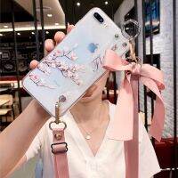 Case i phone7/8 plus ใสลายดอกไม้+สายริบบิ้นสีชมพู สายปรับได้ ทั้งแบบสะพายข้างและคล้องคอ งานดีไม่มีหล่น ผลิตจากซิลิก้าเจลเกรดA