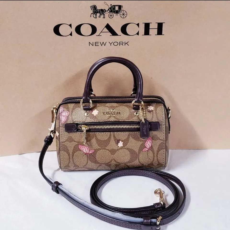 J2HL Coach 1497 Micro Rowan Crossbody Bag in Khaki Signature Coated Canvas  with Butterfly Print and Smooth Leather - Women's Bag