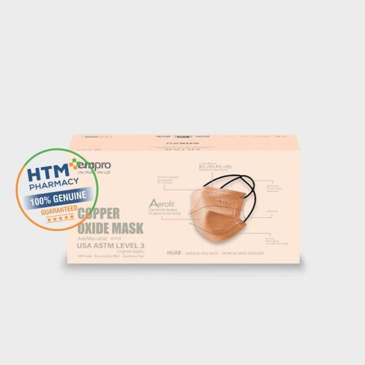 Empro 4ply Copper Oxide Surgical Face Mask 40's (Hijab Series) Peach