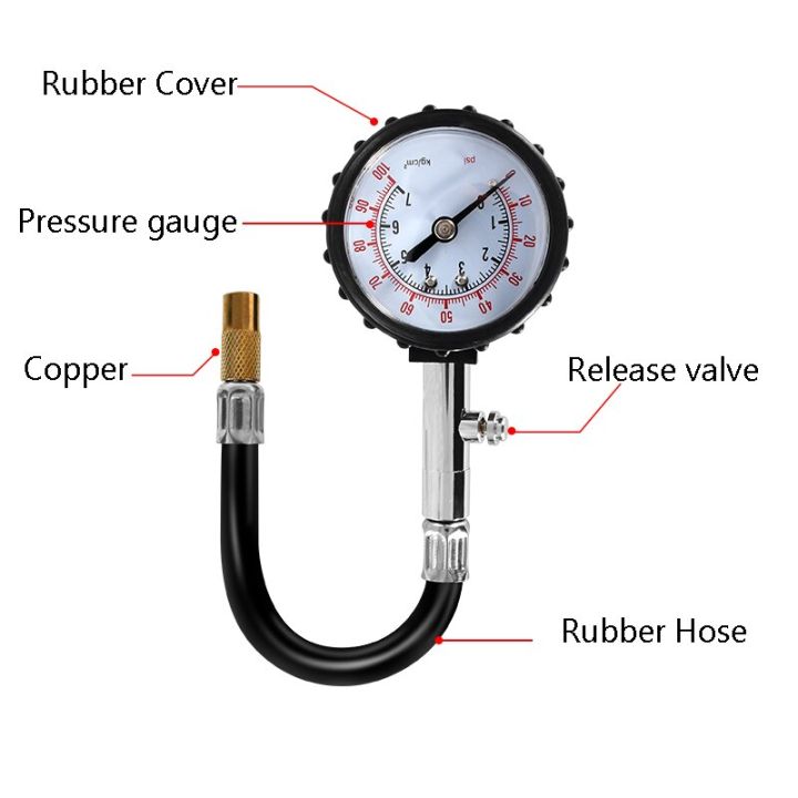 เครื่องวัดความตึงของยางแบบทั่วไปเครื่องวัดความตึงของยางท่อยาว0-100-psi-ความแม่นยำสูงสำหรับรถยนต์และรถจักรยานยนต์