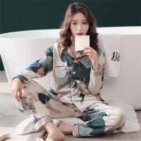 COD SDFGERGERTER Women Casual Sleepwear Pajamas Set Floral Printed Long Sleeves Korean Silk Loungewear Home Wear Terno