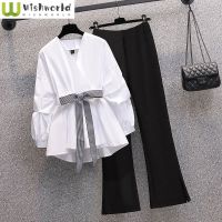 Large Womens Wear Spring and Summer 2022 New Slim High Sense Korean Fashion Shirt Two-piece Elegant Womens Pants Set