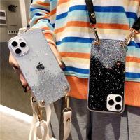 【16- digits】 Glitter Bling สร้อยคอโซ่เคสโทรศัพท์สำหรับ iPhone 13 Pro MAX 7 8 Plus X XR 11 12 14พร้อมสายคล้องคอสำหรับเด็กผู้หญิง