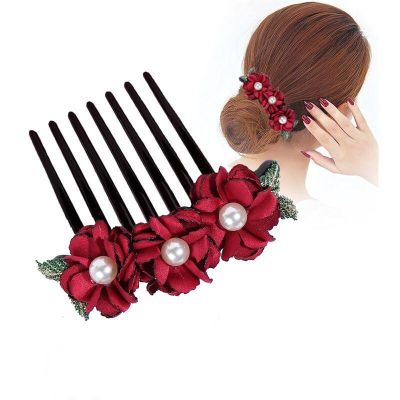 Korean Cloth Flower Hair Comb Stereoscopic Rose Flower Insertion Comb Hair Discs Exquisite  Hair Accessories