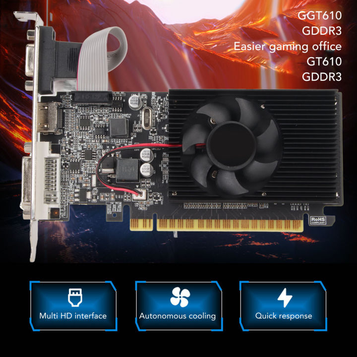 พีซีการ์ดจอการ์ดจอ-gt610-1gb-ddr3ซัพพอร์ตดีวีไอ-vga-พร้อมพัดลมทำความเย็นสำหรับคอมพิวเตอร์