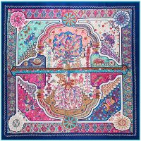 130cm Luxury Brand Shawl 100 Twill Silk Scarf Floral Reflection Square Scarves Kerchief Woman Bandana Scarves Wraps Hijab