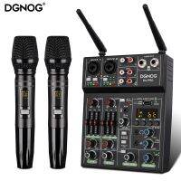 4 Channel USB Audio Mixer with Wireless Microphone Studio Sound Mixers with Bluetooth REC DJ Console Mixing for Karaoke