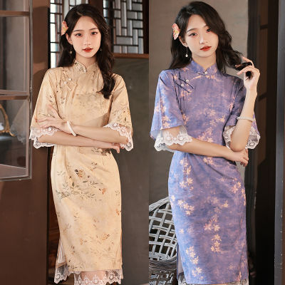 Cheongsam ป่านผ้าไหมขนาดเล็ก2022สาธารณรัฐจีนสไตล์ที่เรียบง่ายและสง่างามย้อนยุคเด็กสาวแต่งตัวชุด Cheongsam ที่ดีขึ้น
