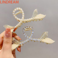 LINDREAM คลิปหนีบผมหางปลาดอกไม้สไตล์เกาหลีหรูหราคลาสสิกโลหะมุก