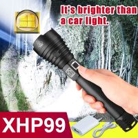 ไฟฉายกล LED พลังสูงแบบชาร์จไฟได้โคมไฟ XHP50 18650 XHP90ไฟฉายกันน้ำ