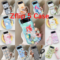 เคสเคสทนกระแทกพับได้สำหรับ Samsung Galaxy Z Z Flip 5 ZFlip 4เคสป้องกันโทรศัพท์ฝาพับ3มิติลายนางเงือกสร้อยคอแบบจี้ห้อย3มิติลายสก๊อต