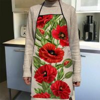 Flower Poppy Apron Kitchen Aprons For Women Oxford Fabric Cleaning Pinafore Home Cooking Accessories Apron 1014 Aprons