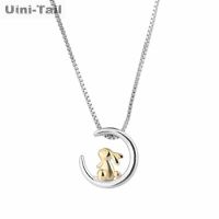 Uini-Tail hot selling new 925 Tibetan silver cute moon rabbit necklace fashion trend dynamic cartoon sweet student jewelry JK376 Storage Boxes