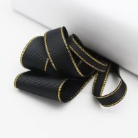 5 Meters Black Gold Edge Grosgrain Satin Ribbon Package Gift Wedding Christmas Handmade DIY  16  25  38 MM Gift Wrapping  Bags