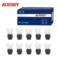 (Premium car) Alkorey 10ชิ้น3156 3157 T25 12โวลต์21วัตต์12โวลต์21/5วัตต์รถภายนอกเลี้ยวหลอดไฟหลอดฮาโลเจนโคมไฟเบรกสีเหลืองอำพันสีขาวไฟท้าย