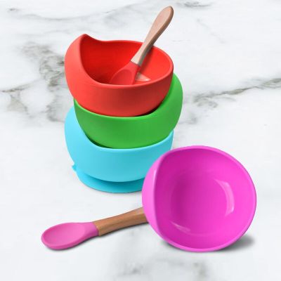 1 Set Silicone Baby Feeding Bowl Set Baby Learning Dishes Suction Bowl Set With Spoon Non-Slip Tableware For Children