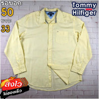 Tommy Hilfiger®แท้ อก 50 เสื้อเชิ้ตผู้ชาย ทอมมี่ ฮิลฟิกเกอร์ สีเหลือง เสื้อแขนยาว เนื้อผ้าดี