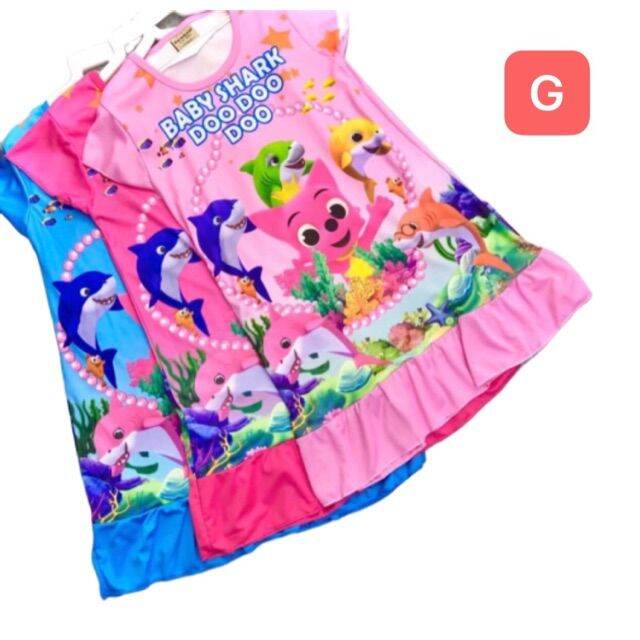 Baby Shark Dress Full Jersey Girl Gaun Pink Blue Gown Lazada