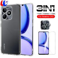 กระจก3IN1 &amp; กล้อง &amp; เคสสำหรับ Realme C53 4G อุปกรณ์ป้องกันหน้าจอ Realmi Realmy C 53 53C RealmeC53ซิลิโคน2023เคสปกป้อง Coque ใสกันกระแทก