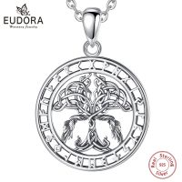 Eudora 925 Sterling Silver Viking Raven Runes Amulet Necklace For Men Women Tree Of Life Celtic Knot Pendant Personality Jewelry