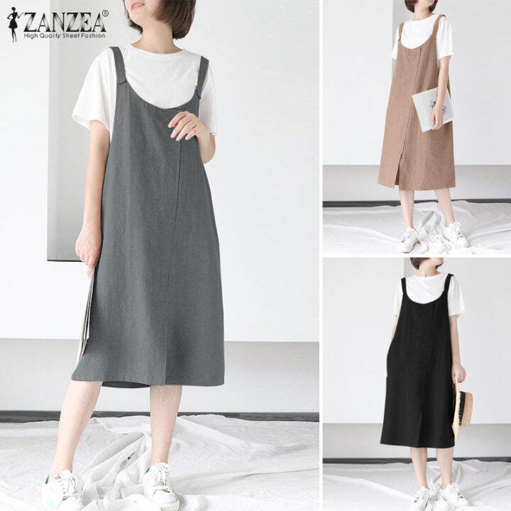 สินค้ามาใหม่-จัดส่งฟรี-fancystyle-zanzea-ชุดเดรสมิดีแขนกุดหลวมลำลองผู้หญิงฝ้ายลินิน-sundress-สีพื้น-8