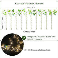 4แพ็คประดิษฐ์ Wisteria Garland สีขาวแขวนดอกไม้ Faux ดอกไม้ Garland พร้อมไฟ LED String สำหรับงานแต่งงาน Wall Arch Decor