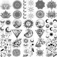 Small Sea Weave Star Moon Sun Temporary Tattoos For Women Adult Men Mandala Lotus Anchor Geometry Sea Fake Tattoo Compass Tatoos Stickers