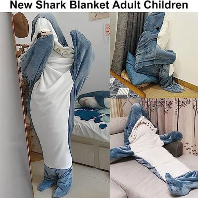 ชุดนอนถุงนอนผ้าห่มปลาฉลามสักหลาดลายการ์ตูนนุ่มเครื่องปรับอากาศคุณภาพสูงสำหรับเด็กผู้ใหญ่ผ้าห่มสวมได้