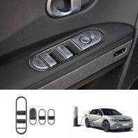 Car Carbon Fiber Window Glass Lift Button Switch Cover Trim Door Armrest Panel for Aini 5 IONIQ 2022+