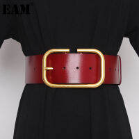 [EAM] Pu Leather Big Buckle Split Joint Long Wide Belt Personality Women New Fashion Tide All-match Spring Autumn  1Z948