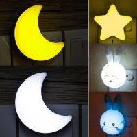 Novelty Night Light Star Moon Rabbit Cartoon LED Lamp Pulg-in Socket Wall Lamp for Baby Childrens Bedroom Sleeping Nightlight Night Lights