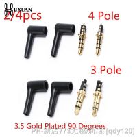 【YF】 2/4pcs/lot 90 Degrees 3.5mm Stereo Headset Plug Jack 3 4 Pole 3.5 Gold Plated Black Audio Plugs Adaptor Connector