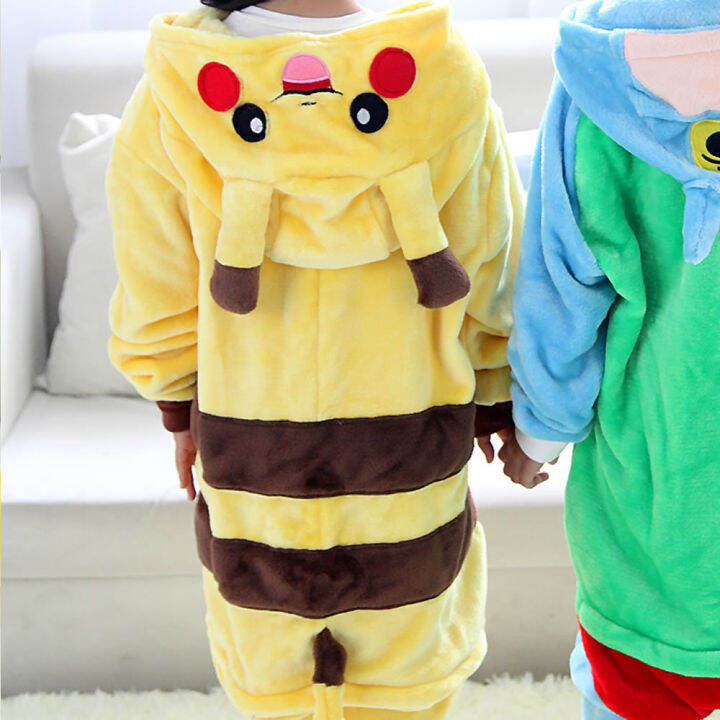 boy-girl-children-smile-anime-yellow-pajamas-set-flannel-kids-animal-cartoon-cosplay-hooded-pijama-infantil-kigurumi-sleepwear