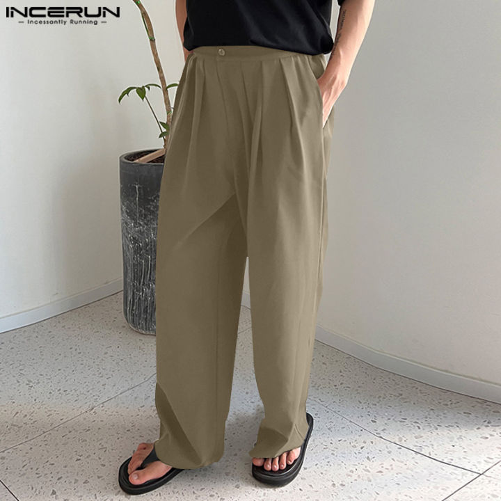 INCERUN Mens Casual Long Pants Wide Leg Holiday Harem Trousers Solid ...