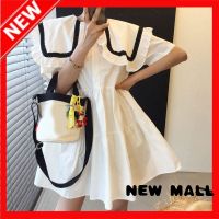 NEW MALL Korean Style French R Large Lapel Single Breasted Loose Versatile Short Sleeve Dress