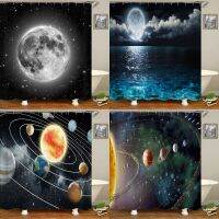 【Bathroom sale】 EarthStarryShower Curtain ห้องอาบน้ำ DecorationPolyesterLandscape Night Shower Curtains Set Mat